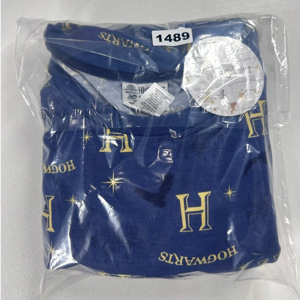 Harry Potter Hogwarts Pajamas Set Adult Large Blue Spell Print Long Sleeve Pants